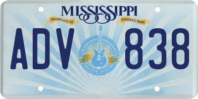 MS license plate ADV838