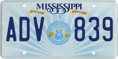 MS license plate ADV839