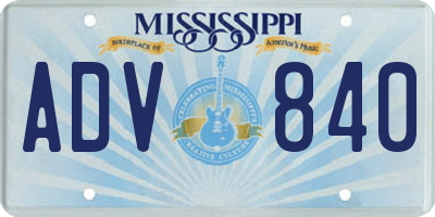 MS license plate ADV840