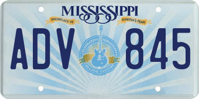 MS license plate ADV845
