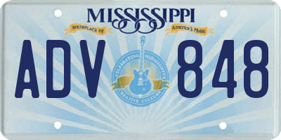 MS license plate ADV848