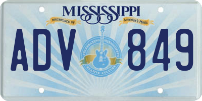 MS license plate ADV849