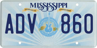 MS license plate ADV860