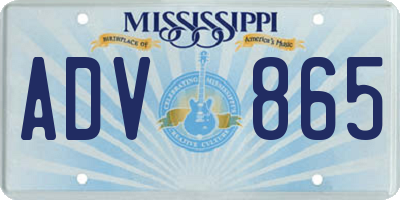 MS license plate ADV865