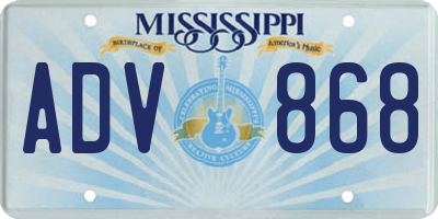MS license plate ADV868
