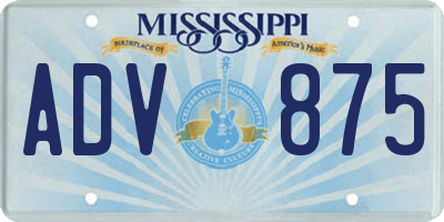 MS license plate ADV875