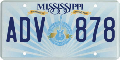 MS license plate ADV878