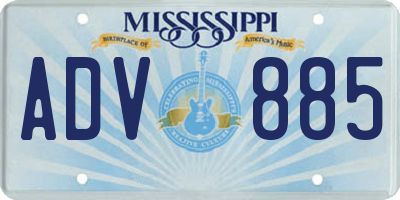 MS license plate ADV885