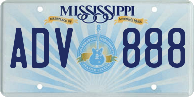 MS license plate ADV888