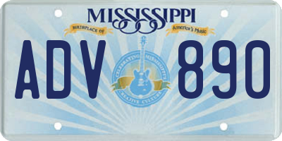 MS license plate ADV890
