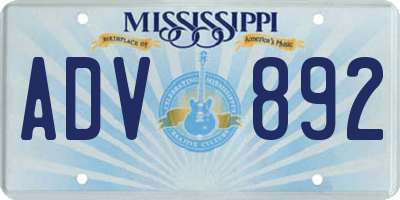 MS license plate ADV892