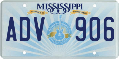 MS license plate ADV906