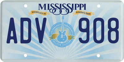 MS license plate ADV908