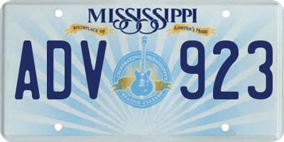 MS license plate ADV923