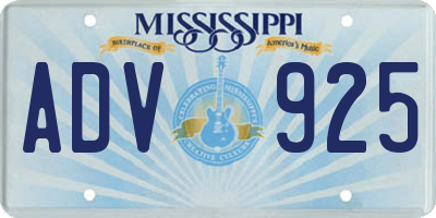 MS license plate ADV925