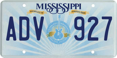 MS license plate ADV927