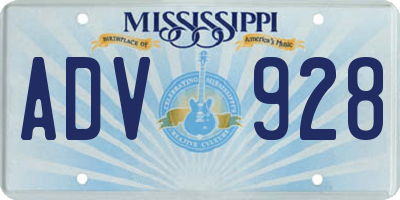 MS license plate ADV928