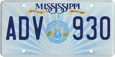 MS license plate ADV930