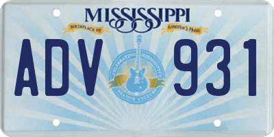 MS license plate ADV931