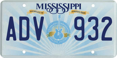 MS license plate ADV932
