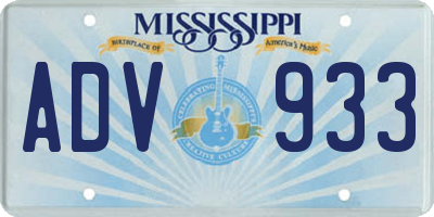 MS license plate ADV933