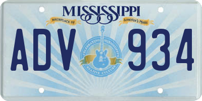 MS license plate ADV934