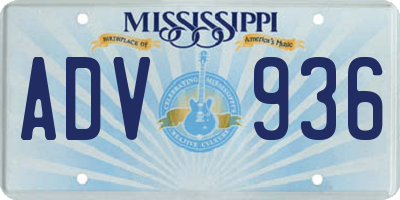 MS license plate ADV936
