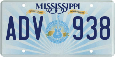 MS license plate ADV938