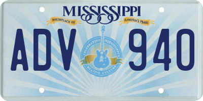MS license plate ADV940