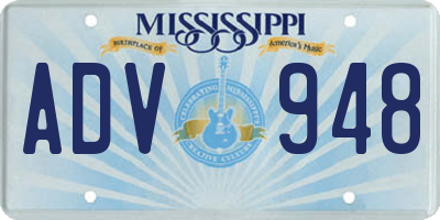MS license plate ADV948