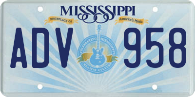 MS license plate ADV958