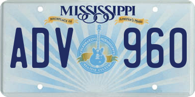 MS license plate ADV960
