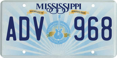 MS license plate ADV968