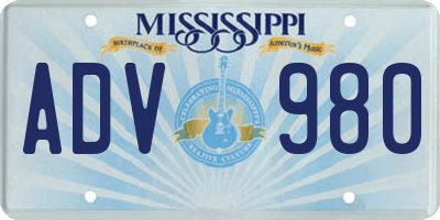 MS license plate ADV980