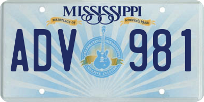 MS license plate ADV981