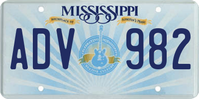 MS license plate ADV982