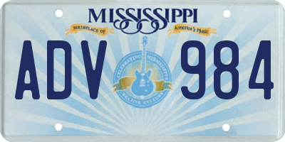 MS license plate ADV984