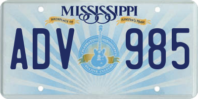 MS license plate ADV985