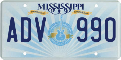 MS license plate ADV990