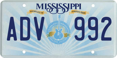 MS license plate ADV992