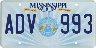 MS license plate ADV993