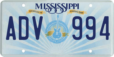 MS license plate ADV994