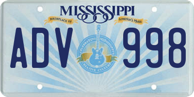 MS license plate ADV998