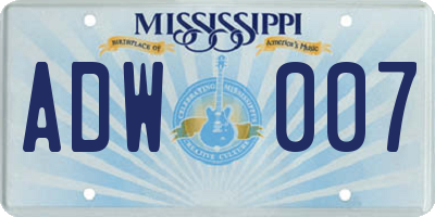 MS license plate ADW007