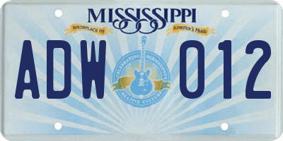 MS license plate ADW012