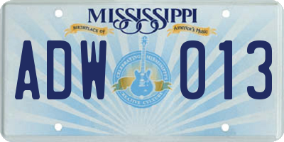 MS license plate ADW013