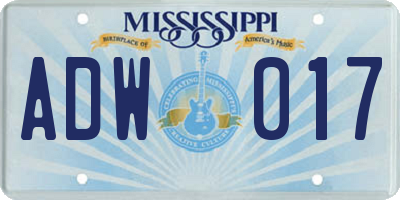 MS license plate ADW017