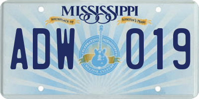MS license plate ADW019