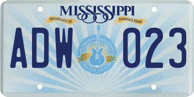 MS license plate ADW023