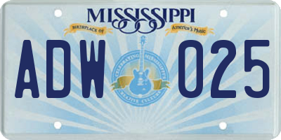 MS license plate ADW025